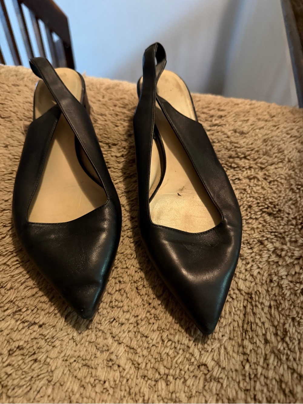Black Leather Pointed Slingback Flats